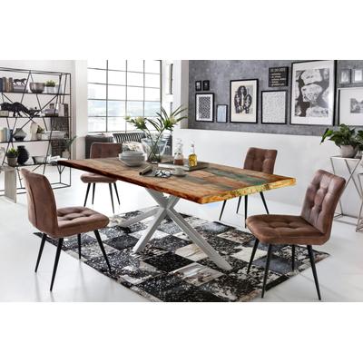 Esstisch SIT "Riga Altholz Massivholz mit Stern-Gestell & Unikat-Charakter", silber (silber, silber, bunt), B:220cm H:76cm T:100cm, Tische, Esstisch, Massives Altholz mit markantem Stern-Gestell