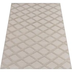 KURZFLORTEPPICH Waschbar, mit Rautenmuster, Creme, 120 x 160 cm
