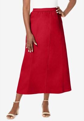 Plus Size Women's Stretch Denim Jegging Skirt by Jessica London in Classic Red (Size 12) Flared Stretch Denim w/ Vertical Seams