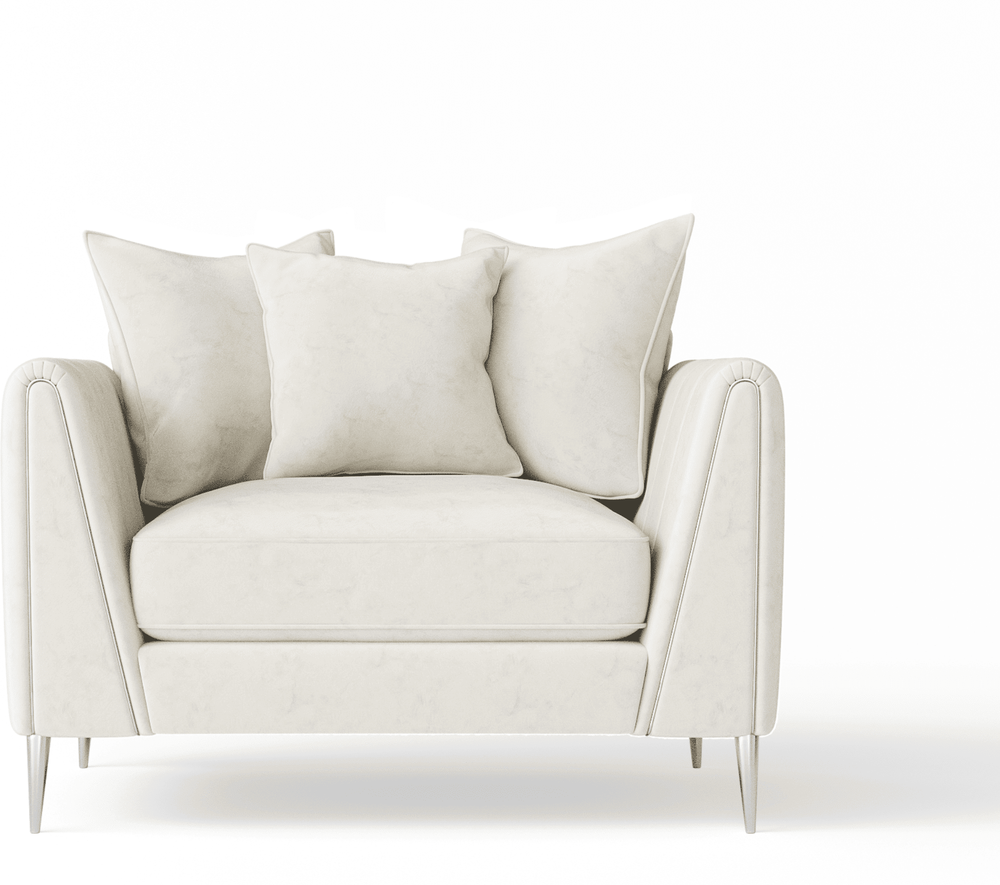 Alaina Cream Velvet Scatter Back Armchair with Silver Legs