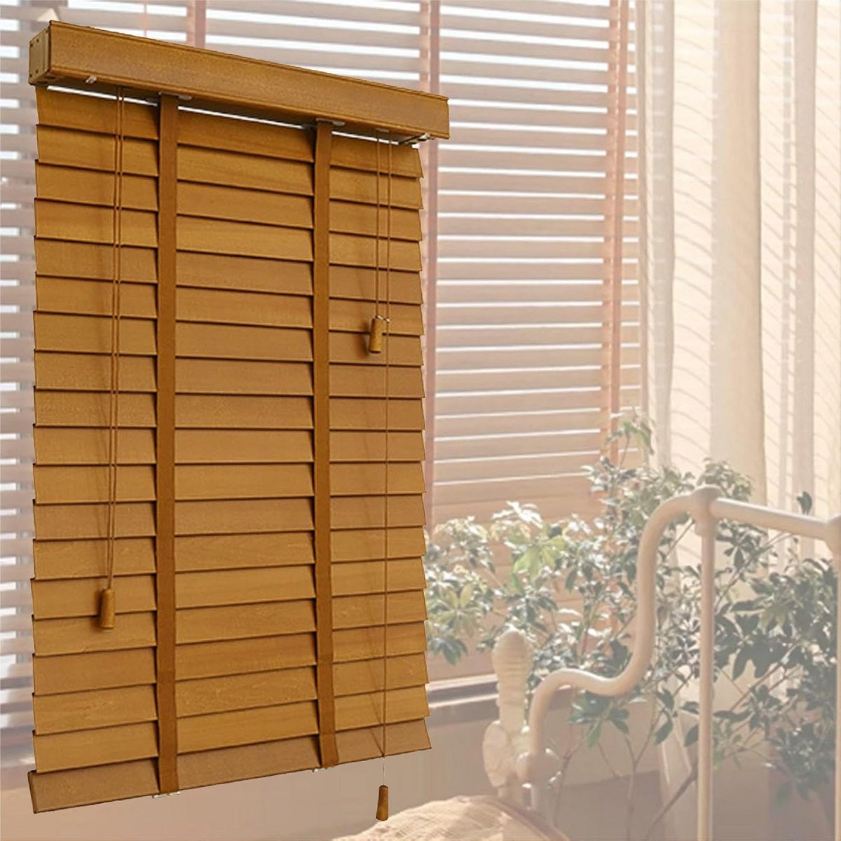 Houten Jaloezieën met 50mm Lamellen, Verduisterend, inclusief complete montage-accessoires