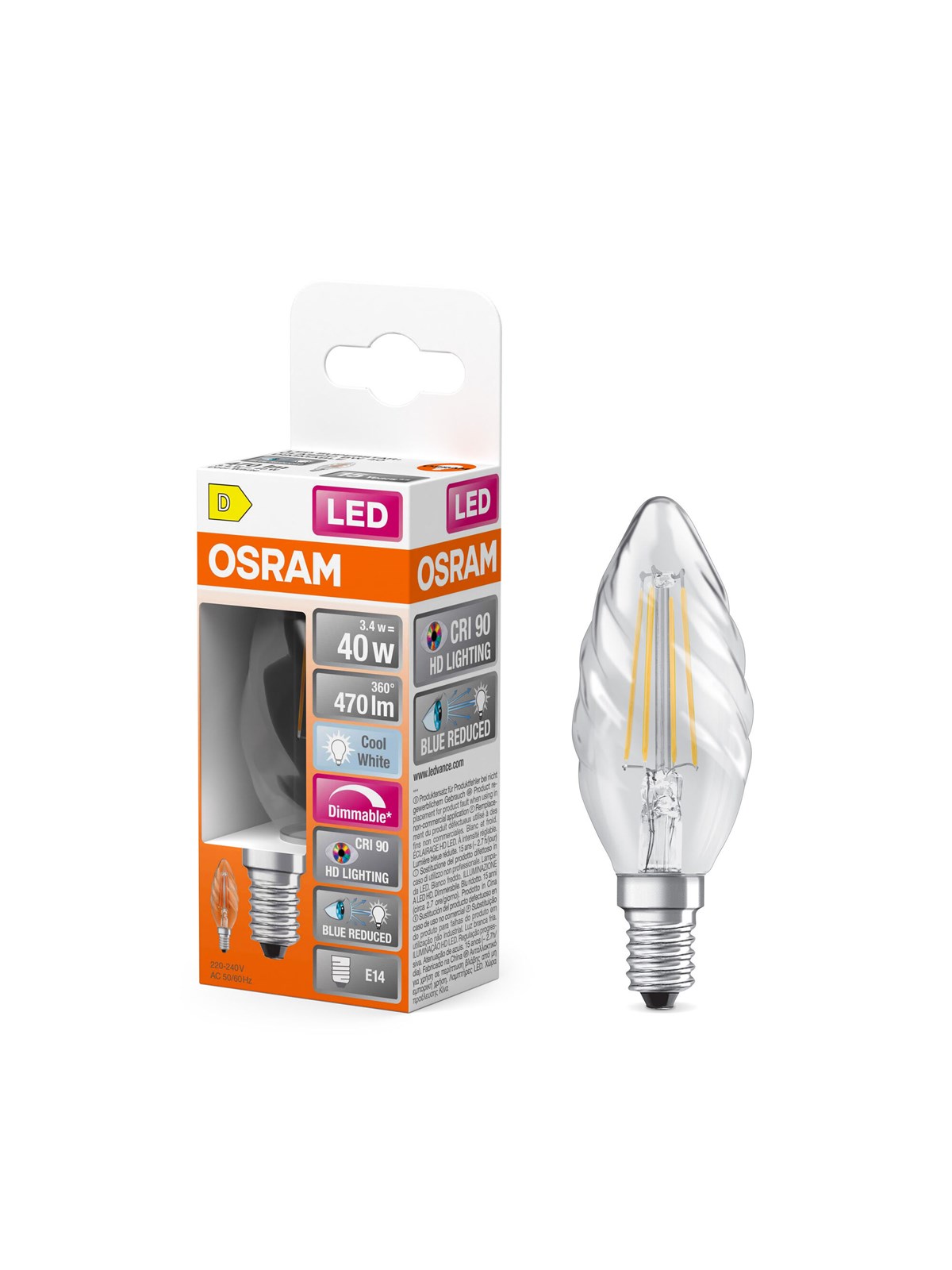 Osram LED-Lampe LED Comfort candle snoet filament 470lm 3.4W/940 (40W) E14 dimmable E14