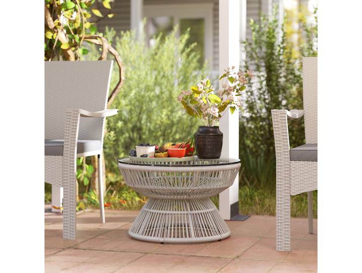 Outsunny Table Basse Ronde Rotin Résine Plateau Verre Ø60x37 cm