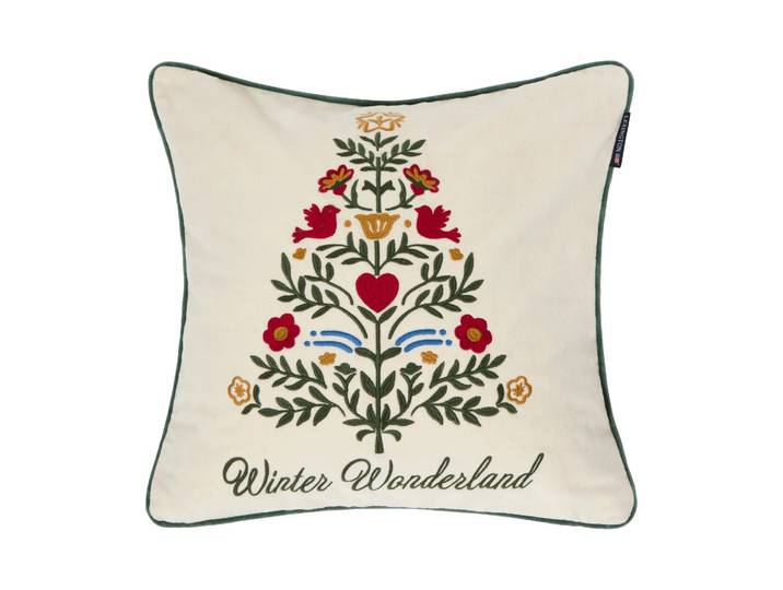Lexington Housse de coussin Christmas Tree velvet Light beige-multi, 50x50 cm
