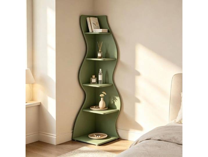 Étagère d'angle sur pied 5 niveaux - Vert - Bois - Design moderne