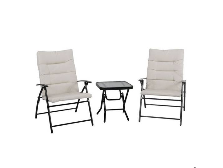 SVITA VENTURA Ensemble de salon 3 pièces rembourré Chaises pliantes Table pliante Meubles de camping Métal beige