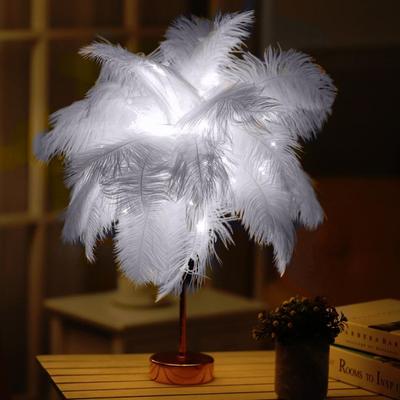 Inspired Deals Ostrich Feather Table Lamp LED Feather Night Light Wireless Decorative Bedroom Lamp With Remote Control grey