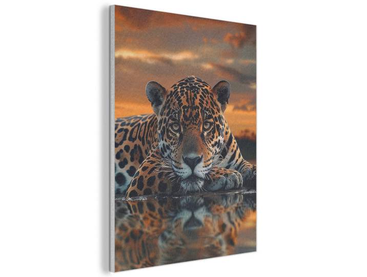 MuchoWow Akustikbild - Natur - Leopard - Tier - Sonnenuntergang - Modern - 50x70, Orange, Kunststoff, Rechteckig, 50x70x0.9 cm, Wandverkleidung, Akustikpaneele