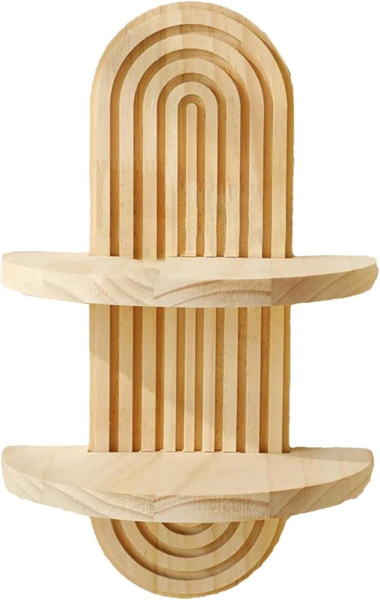 Boho Wandplank met Spiraalontwerp - Decoratieve Houten Plank - Houtkleur - Set van 1