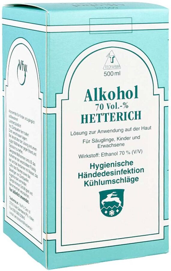 Alkohol 70% V/v Hetterich 500ml