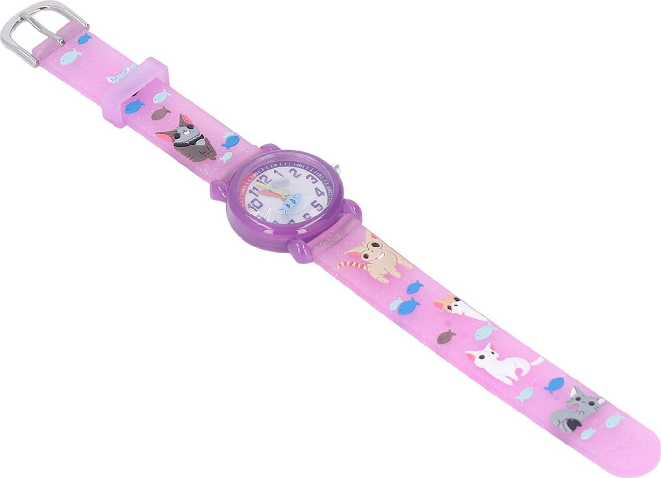 Gistuch Kinderklok met 3D-motief en cartoonkatten-armband, waterdicht, paars
