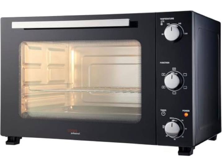 Cooks Professional 48-Liter-Mini-Backofen, elektrischer Multifunktions-Tischbackofen, regelbare Temperatur und Timer, Gitterrost & abnehmbarer Griff (48 l, Schwarz/Silber)