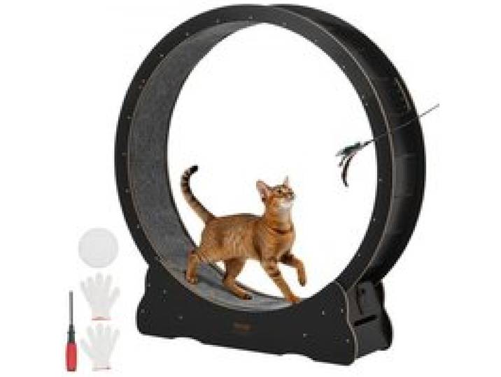VEVOR Roue pour Chat 132 cm Roue d'Exercice pour Chat 8,2-13,6 kg Tapis Roulant pour Chats Intérieur pour Course Marche Entraînement, avec Piste Recouverte de Moquette, Mécanisme de Verrouillage, Noir