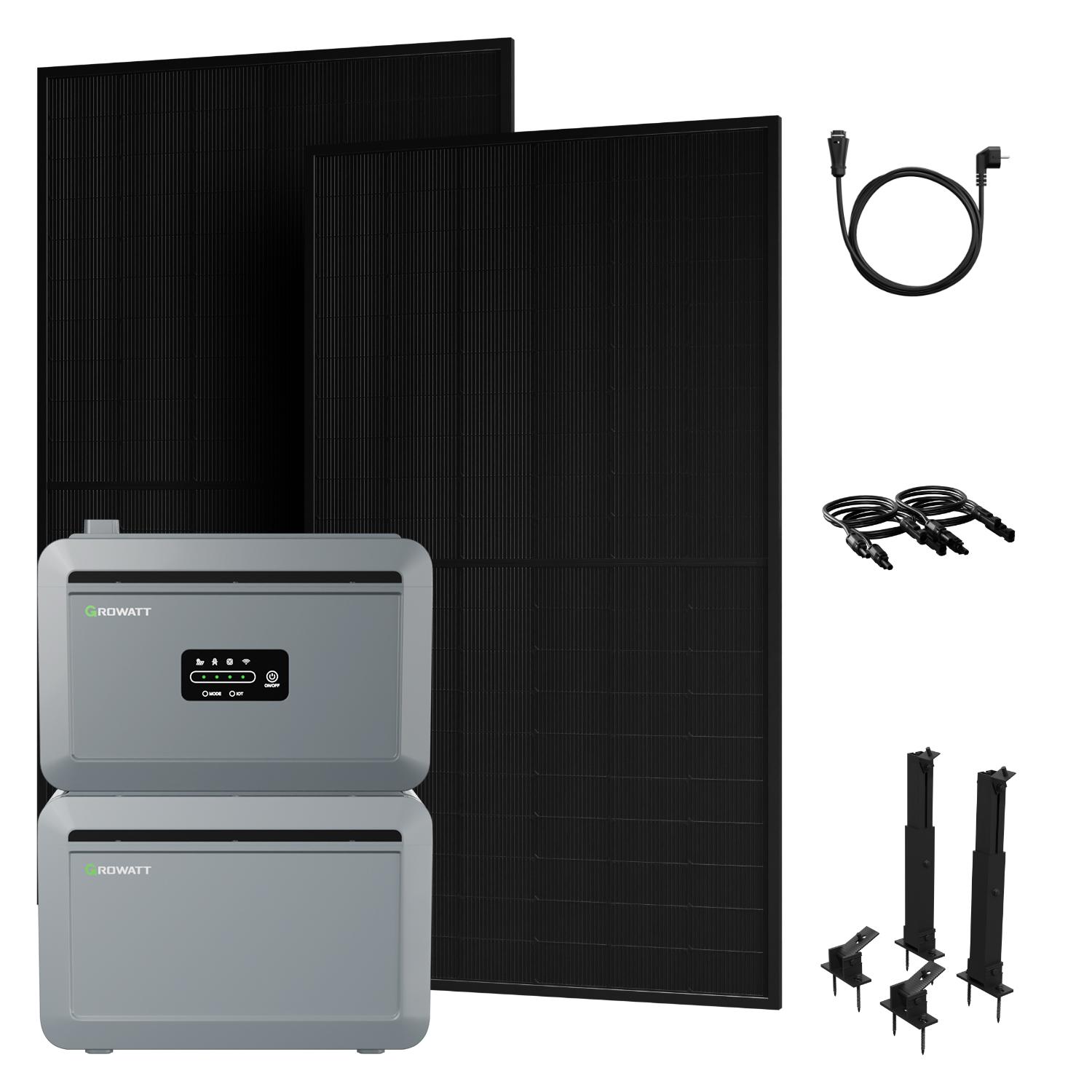 Powerness Balkonkraftwerk mit Speicher: Growatt NEXA 2000 Speicher und NEXA2000E Erweiterungsakku & 2x 500W Module & 2x Flachdach-Halterung 0% VAT