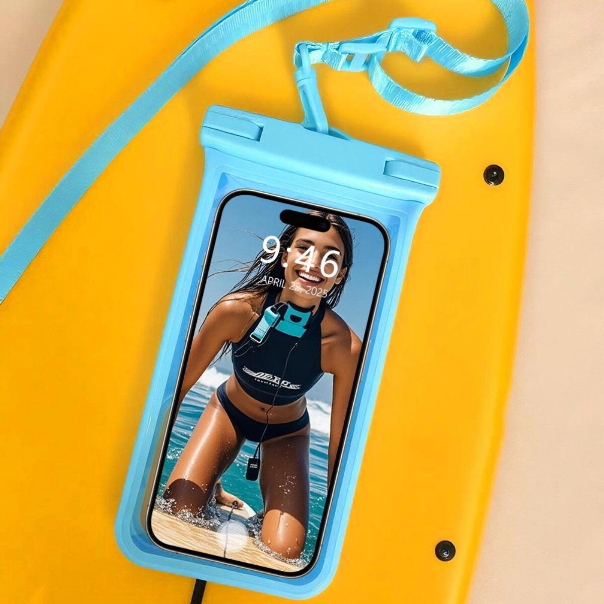 INF Lychee-Struktur abschließbare wasserdichte Smartphone-Tasche — TPU Mehrfachsiegel mit klarem Kamerafenster und Blau