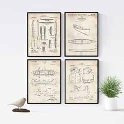 POSTER Set mit 4 Jahrgang KAYAK Patenten A4 Rahmenlos