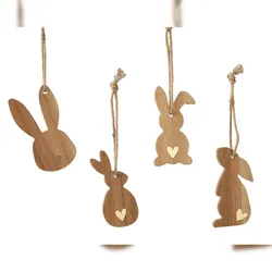 Decoris 1 Osterhase zum Aufhängen 4x10cm Holz Herzmotiv Osterdeko Dekohase Holzfigur mit Aufhänger Hängedeko Osterfiguren Osterschmuck Holzdeko Ostern