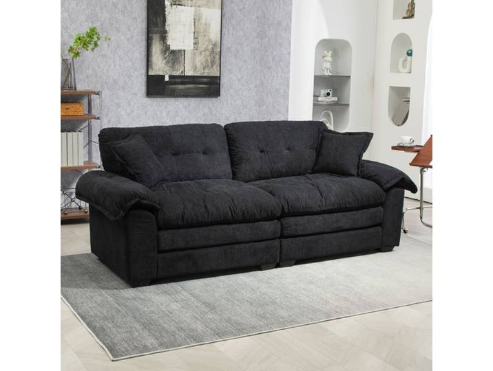 Ensemble canapé chenille 3 places 2 pièces noir