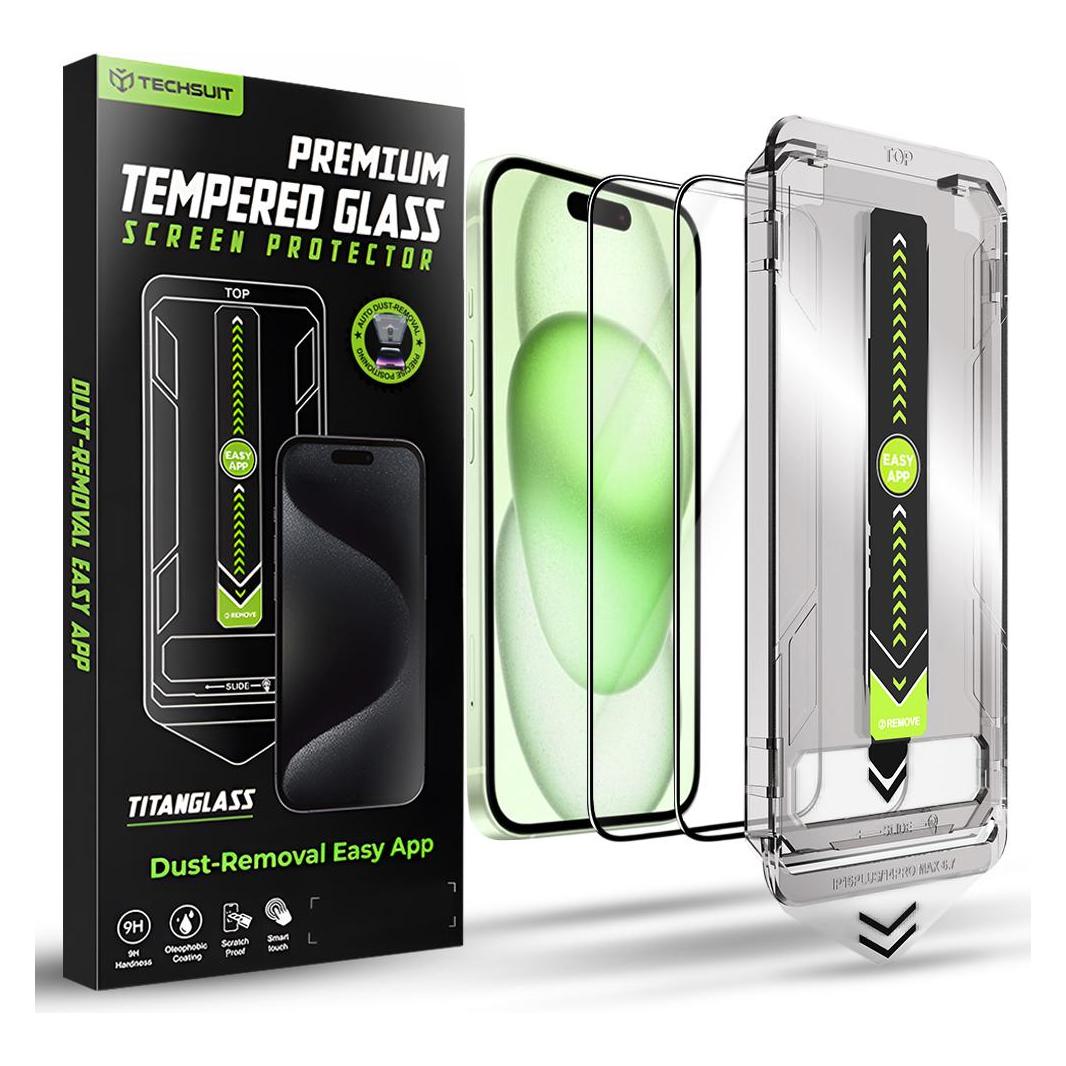 Techsuit - TitanGlass FullCover (2 pack) - iPhone 15 Plus / iPhone 16 Plus - Black (2 Stk., Apple iPhone 15 Plus, Apple iPhone 16 Plus) (60302326)