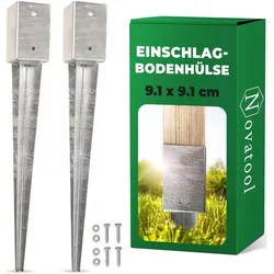 Novatool, Zaunpfosten + Pfähle, 2x Einschlagbodenhülsen-Set 91x91x750 mm, Bodenhülse Sonnenschirm Pfostenträger Zaunpfosten