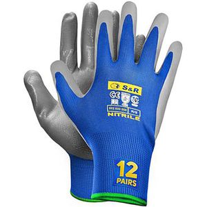 S&R Arbeitshandschuhe Schutzhandschuhe, Nitril-Beschichtung, blau, Größe 9 / L, 12 Paar