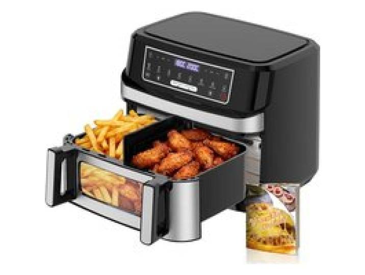 Air Fryer 12L Friteuse à Air Chaud XXL Mode Flexible 1 ou 2 Zones 2600W Double Chauffage Contrôle Indépendant Fenêtre et