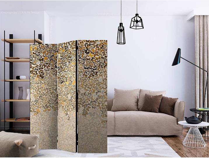 Paravent Art & Butterflies acoustique Intissé sur bois massif Marron 135 x 172cm