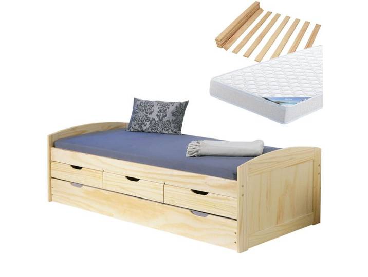 OLIVER - Pack Lit à Tiroirs 90x200 + 1 Matelas Ibiza