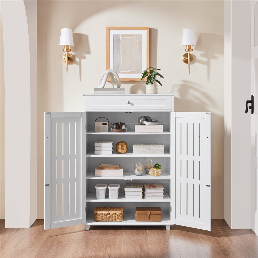 Yaheetech Modern 5-Tier Shoe Storage 23-Pairs Shoe Cabinet with Ventilation Slats & Storage Draw White 23