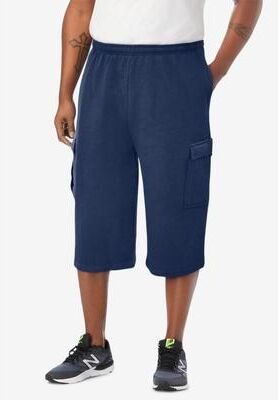 Men's Big & Tall Fleece Judo Shorts by KingSize in Navy (Size L)