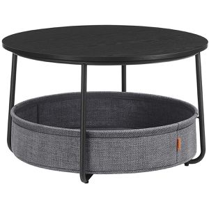 Vasagle Couchtisch LCT244B56, aus Holz / Metall, schwarz, rund, (Ø) 75 cm, mit Korb