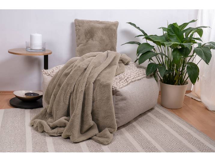Plaid et coussin déco Aimee Marron/Taupe Polyester