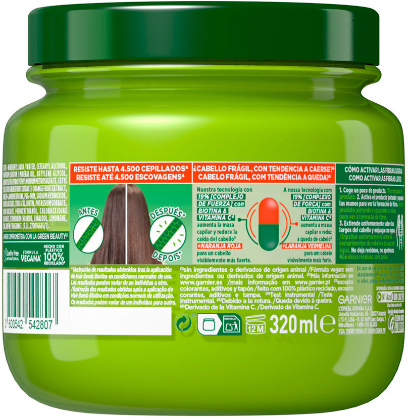 Garnier Fructis Vitamin C Force & Biotina hair bomb mascarilla 320 ml