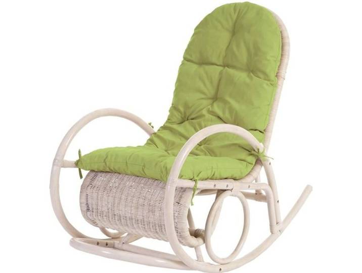 Fauteuil à bascule Esmeraldas - Rotin - Blanc - Vert - Adulte - Tissu