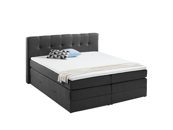Boxspringbett Royal Night 180 x 200cm Strukturstoff Grau/Schiefergrau 2 Bettkästen
