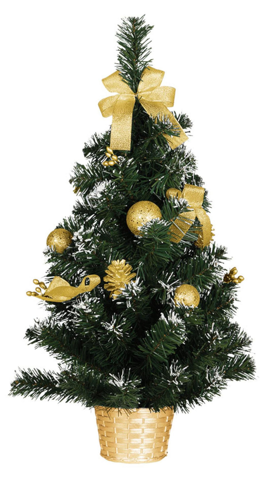 GUIRMA Kunstkerstboom met gouden decoratie en sneeuw-effect, 60 cm
