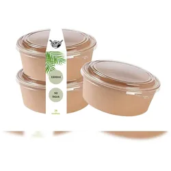 DeinPack 50 Salatschale to go mit RPET Deckel braun rund 1300 ml mit PLA Innenbeschichtung