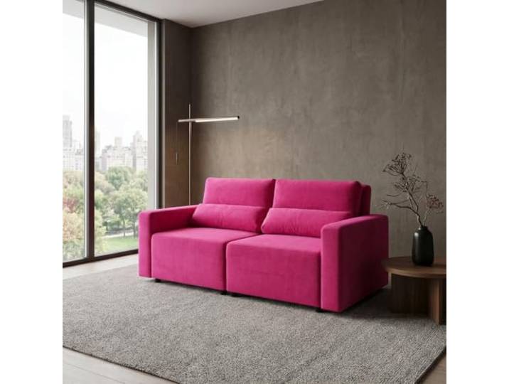 2-Sitzer-Sofa, ausklappbares Schlafsofa mit Stauraum, puderrosa, Komo Family Möbel
