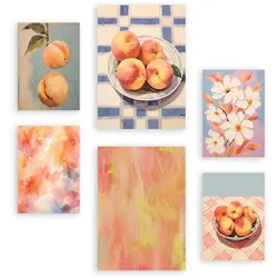 POSTER Set Mit 6 Orangefarbene Pfirsiche A3 & A4 Rahmenlos