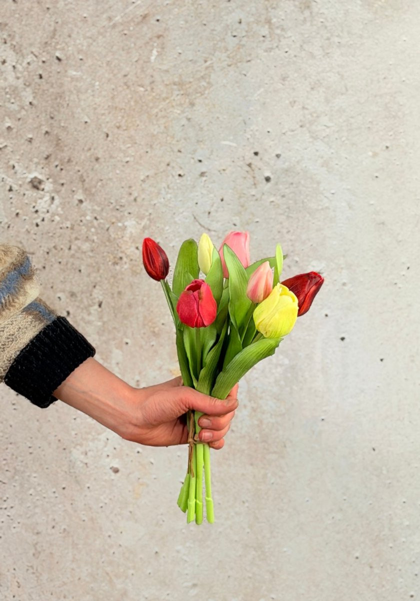 Kunst tulpen Hollandse Pracht Roze/wit mix 7 stuks 30 cm