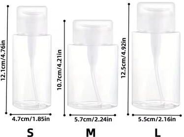 Uplift Treasures Transparent Push Down Pump Bottle Refillable Dispenser For Makeup, Nail Polish Remover & Travel Use 3 Size (3 Pcs)