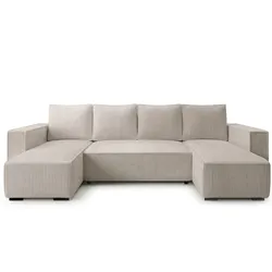 WOHNLANDSCHAFT CUDDY U mit Schlaffunktion und Bettkasten, Farbe: Hellbeige, Cordstoff