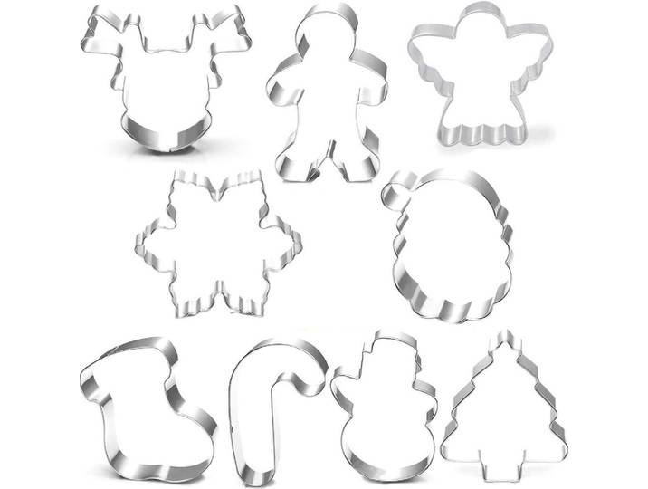Ausstechformen Set 9-teilig Weihnachten mit 100 Keks-Tüten, Silberfarben, Metall, 16.3x2.2x26.1 cm, Backen & Backzubehör, Keksausstecher