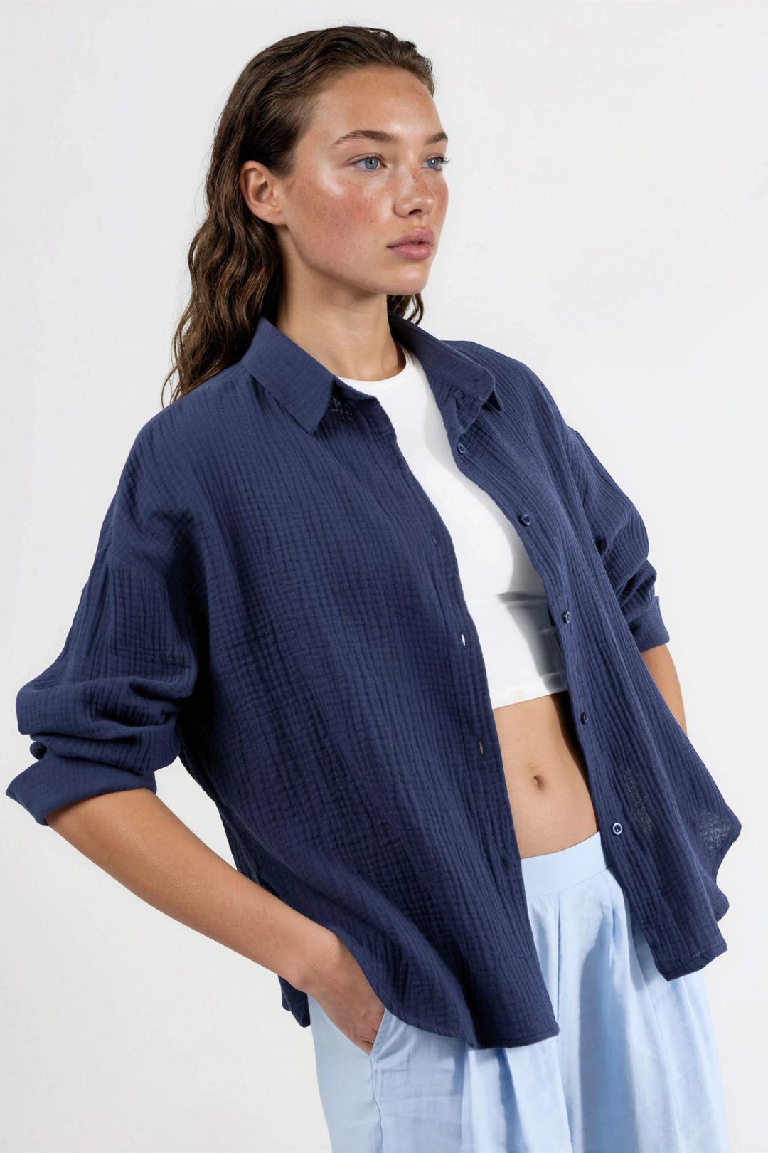 Textured Woven Cotton Overhemd