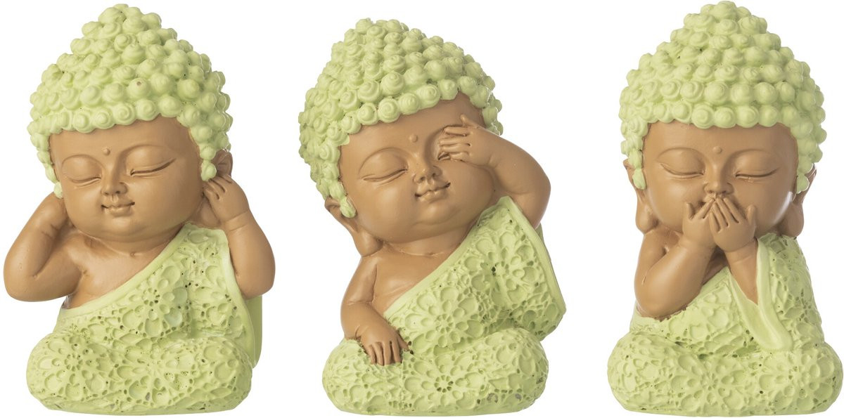 J-Line Decoratie Monnik Zien Horen Spreken - Set van 3 - Muntgroen - Polyresin