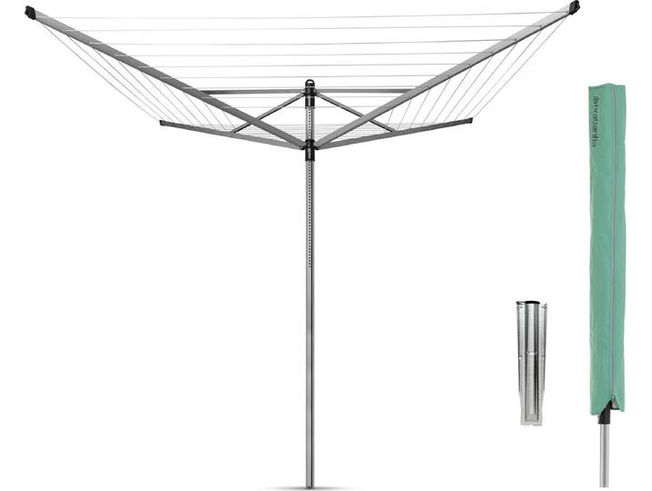 Brabantia Lift-O-Matic Droogmolen - 50 m - met Metalen Grondanker en Beschermhoes - Metallic Grey