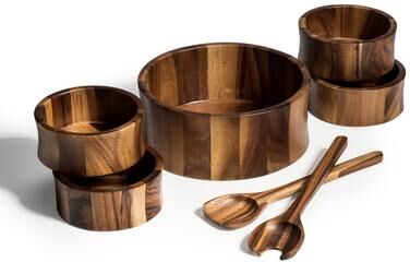 Kalmar Home Large Salad Bowl with Serving Utensils and 4 Individuals Bowls