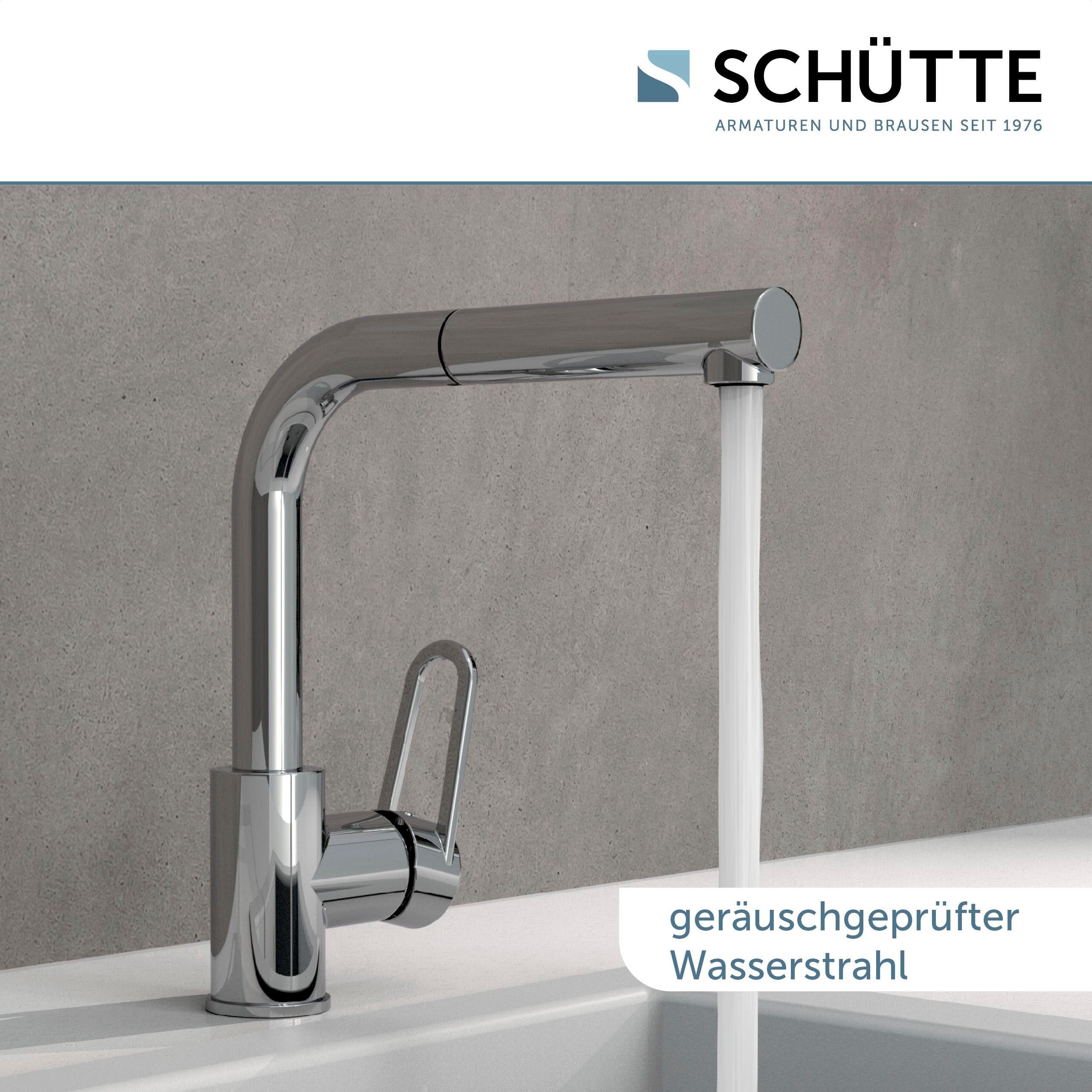 Spültischarmatur SCHÜTTE "Design", grau (chromfarben), Messing, Armaturen, Spültischarmatur, mit Geschirrbrause, ausziehbar, schwenkbar, Hochdruck chromfarben Einheitsgröße