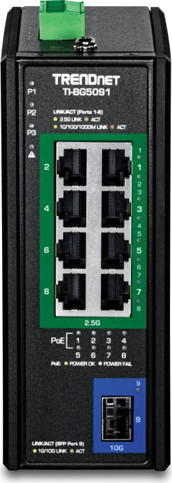 TrendNet Industrial Switch 9-Port 2.5G PoE++ 1SFP+ DIN-Rail