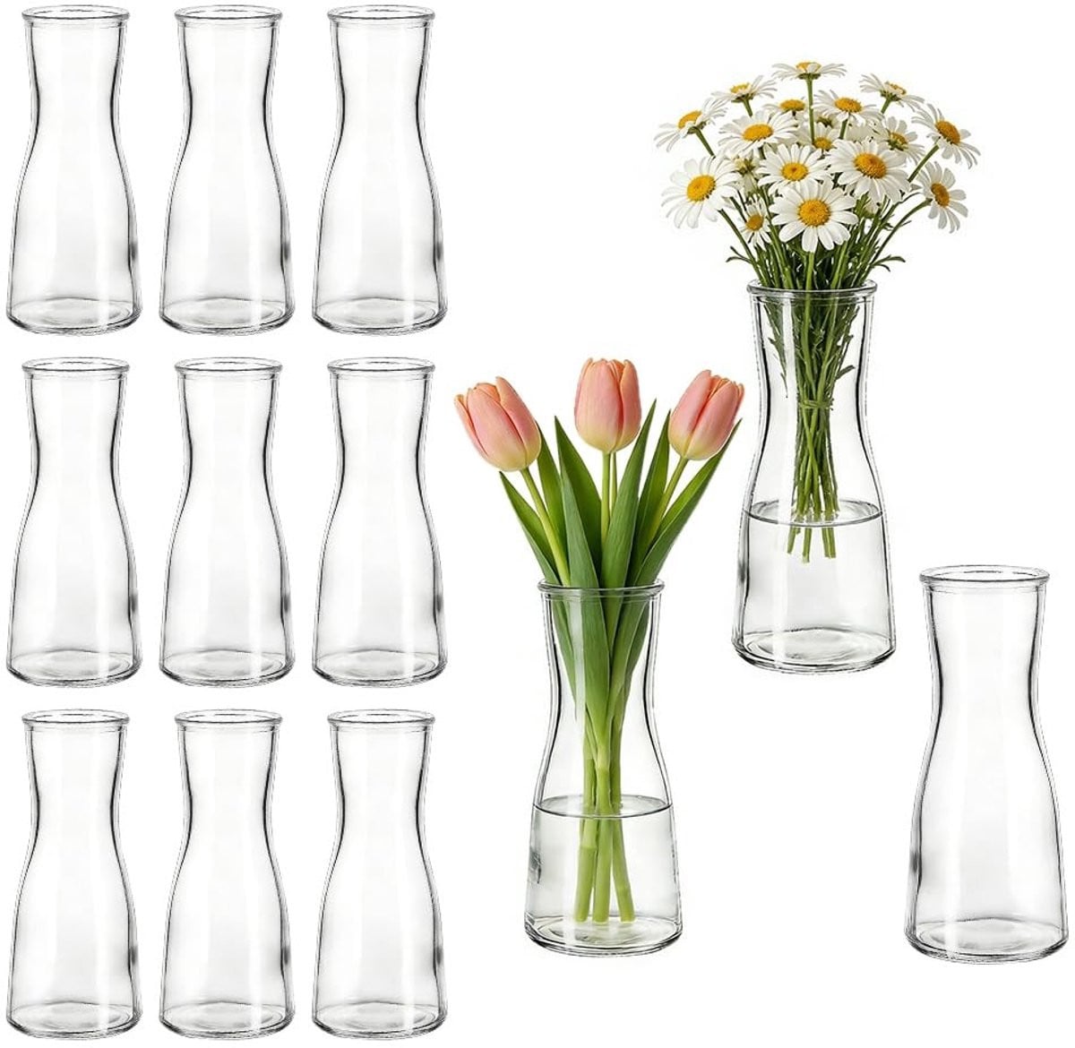 Set van 12 kleine glazen vazen voor tafeldecoratie
